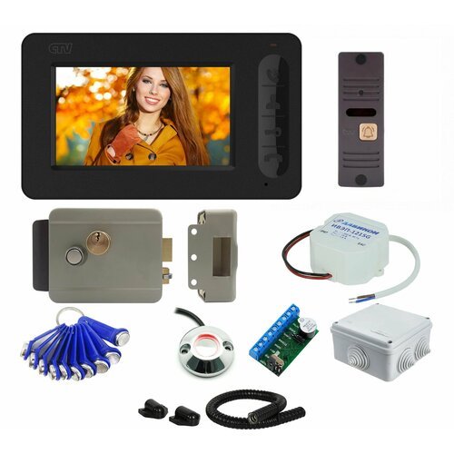 Комплект видеодомофона сенсорный 4,3' CTV-M400 B и панель CTV-D10 Plus B с электромеханическим замком считывателем и ключами TM, дома, магазина, на калитку