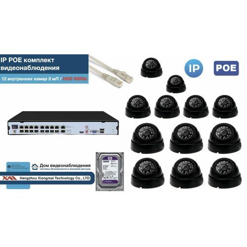 Полный IP POE комплект видеонаблюдения на 12 камер (KIT12IPPOE300B5MP-2-HDD500Gb)