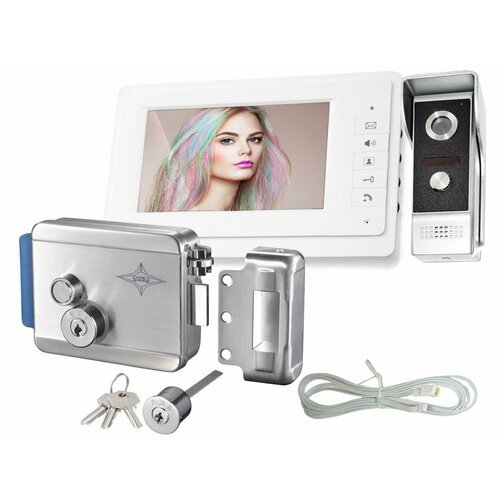 Комплект видеодомофон - замок: EP-7400 и Anxing Lock AX(091) (S15664KOM) и вызывная панель (замок с домофоном на дверь)
