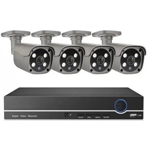 Комплект видеонаблюдения Цифровой IP 5MP POE на 4 камеры с Микрофоном и динамиком Techage