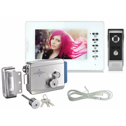 Комплект видеодомофон и электромеханический замок (EP-7300-W и Anxing Lock AX(091) (S15651KOM)) - домофон в квартиру / комплект видеодомофона