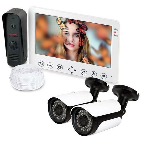Набор (видеодомофон - две уличные видеокамеры) HDcom W715 и KDM-6215Gx2, домофон для квартиры с камерой подарочная упаковка