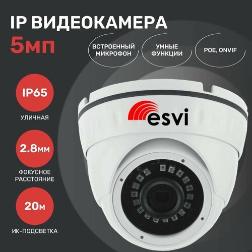 Камера видеонаблюдения дистанционная уличная IP. Видеокамера уличная POE с микрофоном, 5.0Мп, f-2.8мм. Esvi: EVC-IP-DN5.0-CG-P/M (XM)