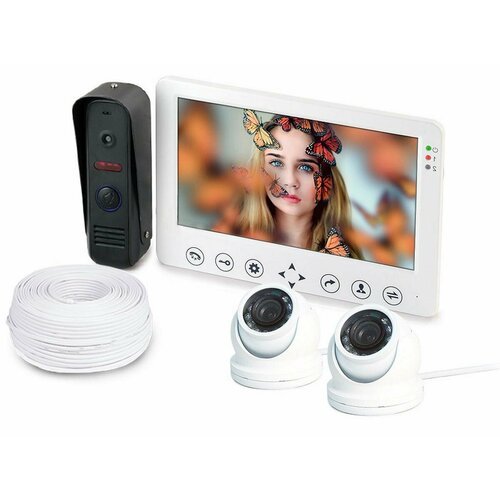 Комплект видеодомофон и 2 внутренние купольные камеры (HDcom W715 и KDM-6413G) - видеодомофон в квартиру с камерами в подарочной упаковке