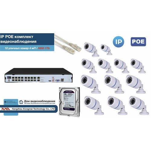 Полный IP POE комплект видеонаблюдения на 12 камер (KIT12IPPOE100W4MP-2-HDD1Tb)